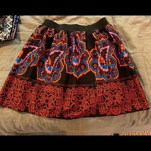 Black Print A-Line Mini Skirt with Elastic Band